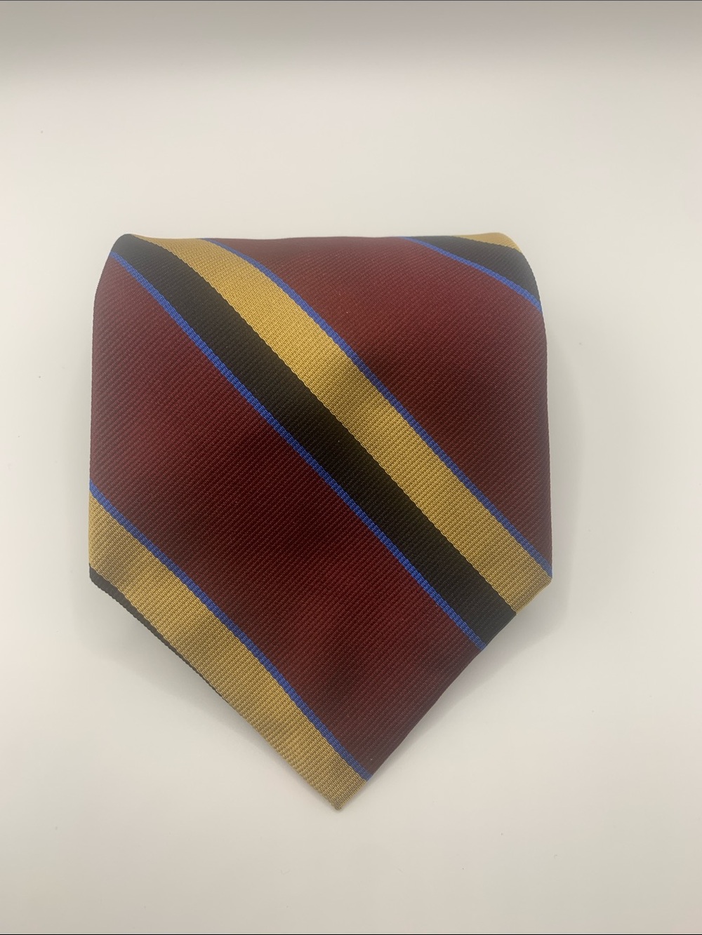 Vintage Polo by Ralph Lauren Burgundy Tie with Gold, Black and Blue Stripes